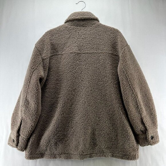 Calvin Klein Sherpa Jacket Womens Size M Deep Pile Fleece Utility Shacket Brown - Picture 3 of 12